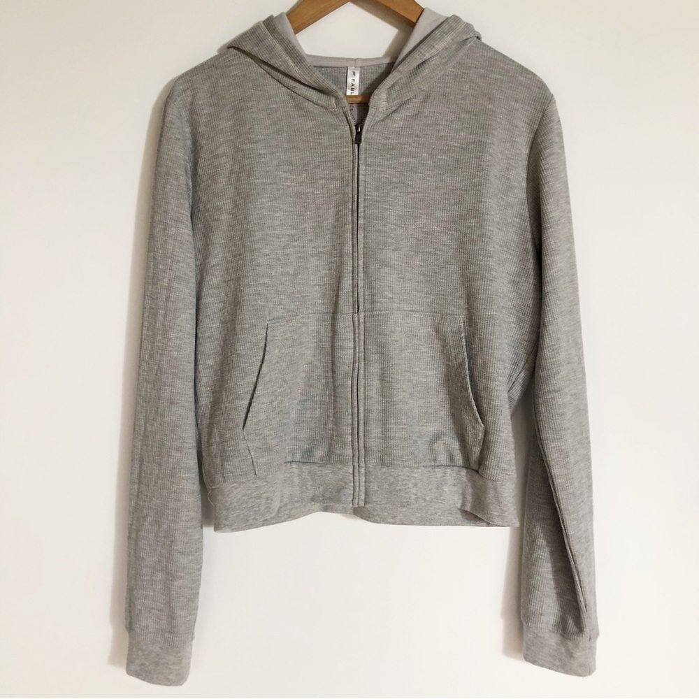 Fabletics Donna Lounge Hoodie M Gray Full Zip Waffle Thermal Knit Hooded Jacket